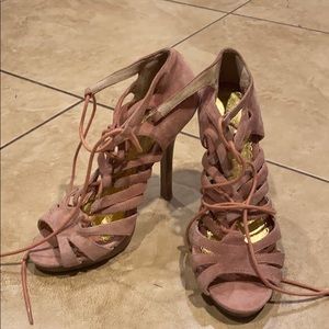 Bebe tie up suede high heels